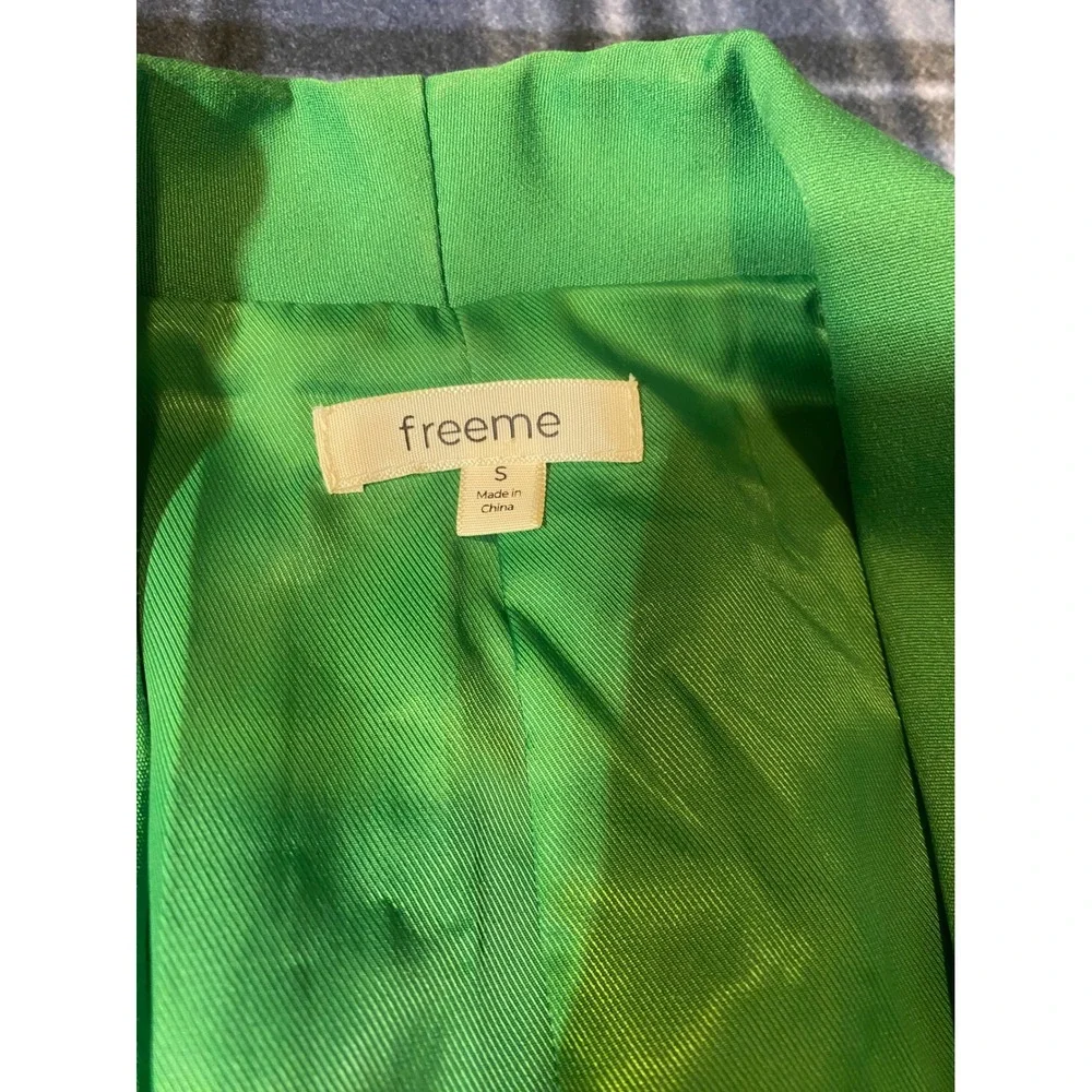 Freeme Womens‎ Green Ruched 3/4 Sleeve Open Front Blazer Jacket FRJ1258W Small